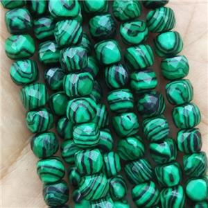 synthetic green Malachite Beads, faceted cube, approx 5mm