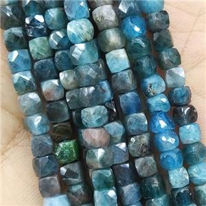 blue Apatite Beads, faceted cube, approx 4mm