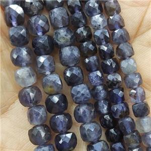 Iolite Beads, faceted cube, approx 4.5mm