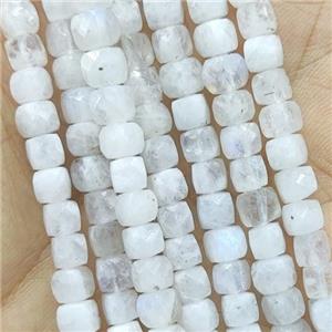 white Moonstone Beads, faceted cube, approx 4.5mm