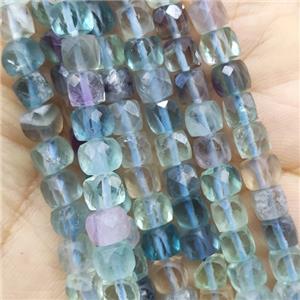 multicolor Fluorite Beads, faceted cube, approx 5mm