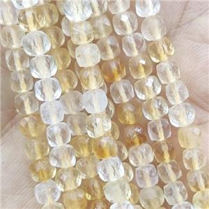 Citrine Beads, faceted cube, approx 4mm