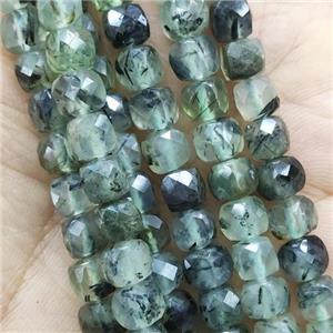 green Prehnite Beads, faceted cube, B-Grade, approx 5.5mm