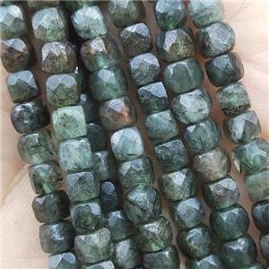 green Rutilated Quartz Beads, faceted cube, approx 4.5mm