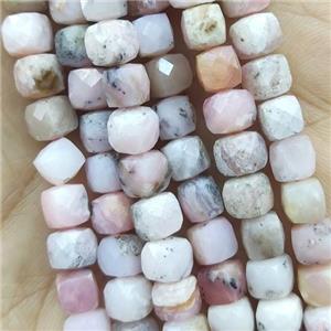 pink Opal Beads, faceted cube, B-grade, approx 6mm