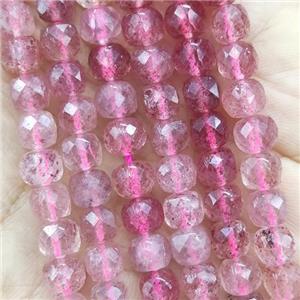 pink Strawberry Quartz Beads, faceted cube, approx 6mm
