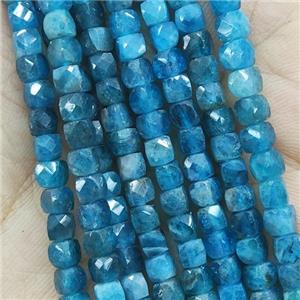 blue Apatite Beads, faceted cube, approx 4mm