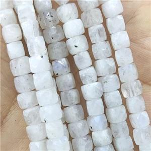 white Moonstone Beads, faceted cube, approx 5mm