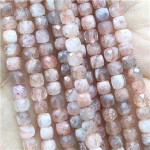 gold Sunstone Beads, faceted cube, B-grade, approx 4mm