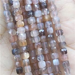 multicolor Moonstone Beads, faceted cube, approx 4mm