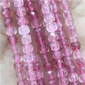 pink Strawberry Quartz Beads, faceted cube, approx 4mm