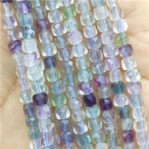 multicolor Fluorite Beads, faceted cube, approx 4mm