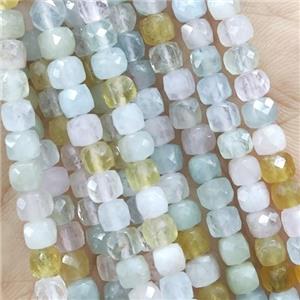 multicolor Morganite Beads, faceted cube, approx 4mm
