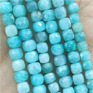 green Amazonite Beads, faceted cube, approx 5mm