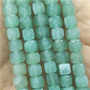 green Aventurine Beads, faceted cube, approx 6.5mm