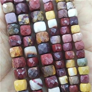 Mookaite Beads, faceted cube, approx 6.5mm