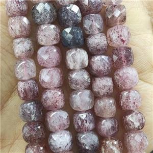 pink Strawberry Quartz Beads, faceted cube, approx 8mm