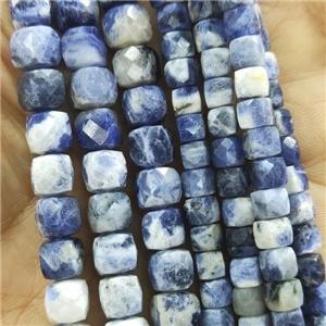 blue Sodalite Beads, faceted cube, approx 6.5mm
