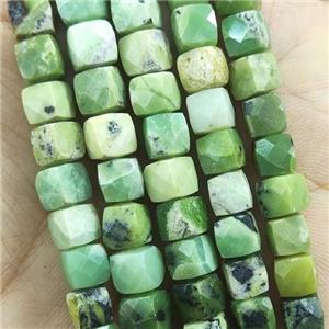 green Australian Chrysoprase Beads, faceted cube, approx 6mm