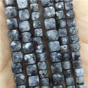 Black Labradorite Beads Larvikite Faceted Cube, approx 6.5mm