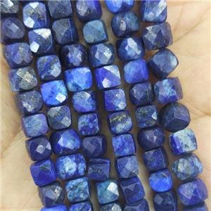 blue Lapis Lazuli Beads, faceted cube, approx 4mm