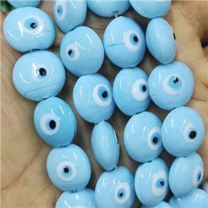blue Lampwork Glass button Beads with Evil Eye, approx 16mm, 25pcs per st