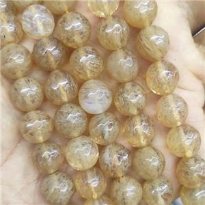 synthetic Watermelon Quartz Beads, faceted round, khaki, approx 6mm dia