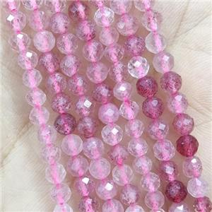 Pink Strawberry Quartz Seed Beads Faceted Round, approx 4mm dia