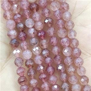 Pink Strawberry Quartz Beads Faceted Round, approx 4mm dia