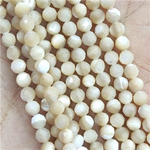 Natural Shell Beads Faceted Round, approx 2mm dia