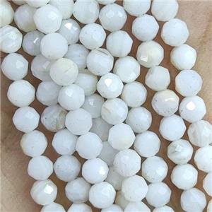 White Shell Seed Beads Faceted Round, approx 3mm dia