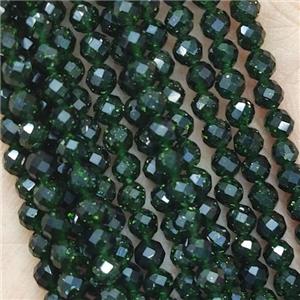 Green SandStone Seed Beads Faceted Round, approx 3mm dia