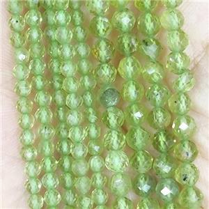 Green Peridot Beads Faceted Round A-Grade, approx 2mm dia