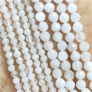 White MoonStone Seed Beads Faceted Round, approx 3mm dia