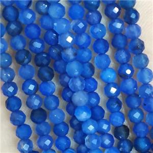 Natural Agate Beads Tiny Faceted Round Blue Dye, approx 4mm dia