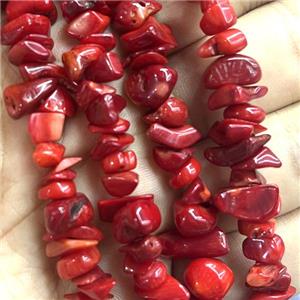 Red Coral Chip Beads Freeform, approx 5-8mm, 36inch length