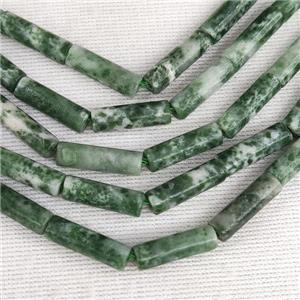 Green Dalmatian Jasper Tube Beads, approx 4x13mm