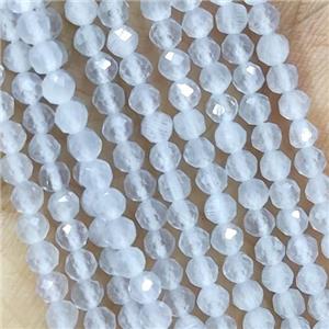 White Gray Cat Eye Glass Beads Faceted Round, approx 3mm dia