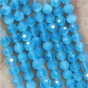 Blue Cat Eye Glass Beads Faceted Round, approx 4mm dia
