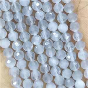 Lt.gray Cat Eye Glass Beads Faceted Round, approx 4mm dia