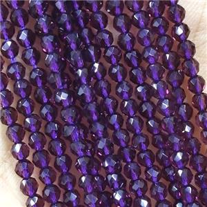Purple Crystal Glass Beads Faceted Round, approx 3mm dia