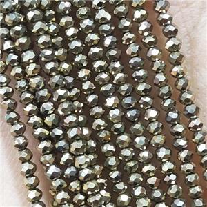 Lt.Gold Crystal Glass Beads Faceted Rondelle Electroplated, approx 2mm dia