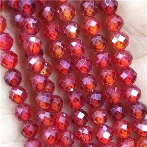 Red Cubic Zircon Beads Faceted Round, approx 4mm dia