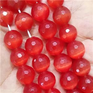 Red Cat Eye Stone Beads Faceted Round, approx 12mm dia