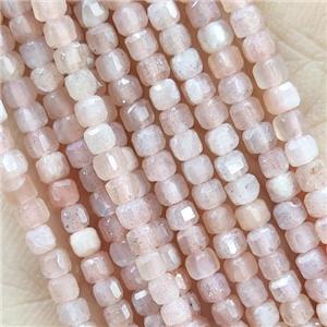 Peach SunStone Cube Beads, approx 2.5mm