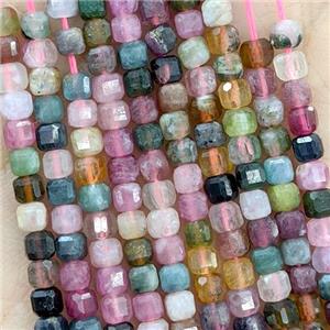 Multicolor Tourmaline Cube Beads, approx 3mm
