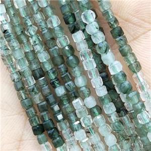 Green Rutilated Quartz Beads Faceted Cube, approx 2.3mm