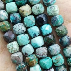 Green Chrysocolla Beads Faceted Cube, approx 7-8mm