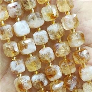 Yellow Citrine Beads Faceted Cube, approx 7-8mm