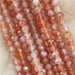 Orange Sunstone Seed Beads Faceted Round AA-Grade, approx 4mm